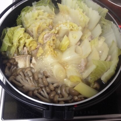 白菜がお鍋のサイズに足りなかったのでキノコ類も追加しました♫あったまりながら美味しくいただきました(o^^o)素敵なレシピを有難うございます♫
